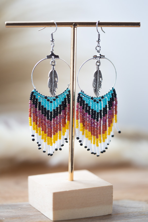 Boucles d'oreilles à frange amérindiennes en perles Miyuki Navajo