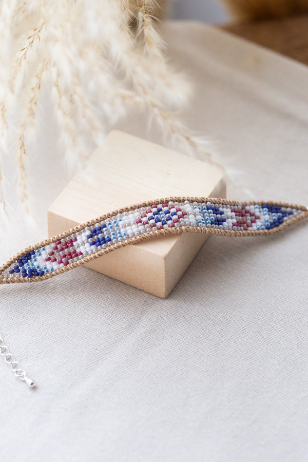 Bracelet wrap tissage perles miyuki et motifs amérindiens Kwanita