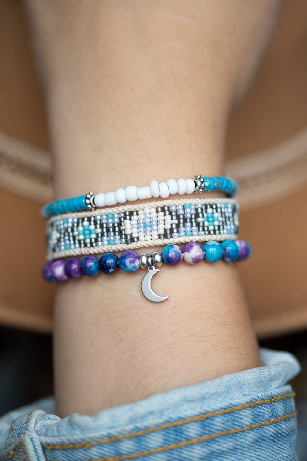 Trio de bracelet en pierres naturelles turquoise et wrap tissé en perles miyuki Hinto, Tallulah et Callais
