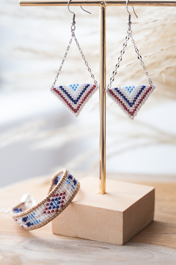 Bracelet et boucles d'oreilles amérindiennes assorties en perles miyuki Kwanita