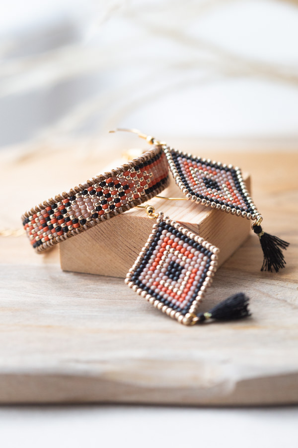 Bracelet et boucles d'oreilles amérindiennes assorties en perles miyuki Orenda