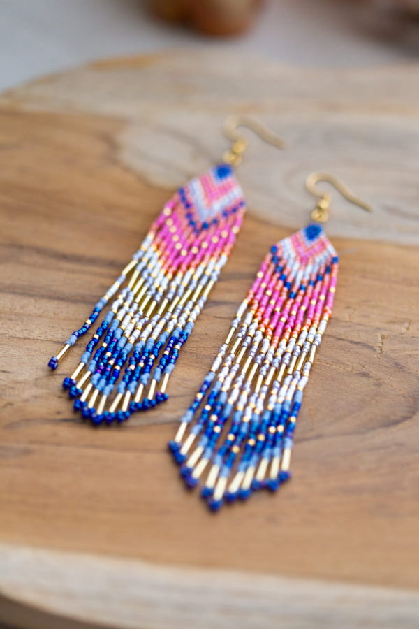 Boucles d'oreilles bohèmes à franges colorées en perles Miyuki