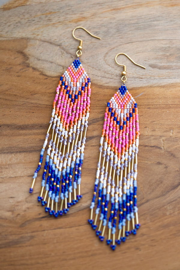 Boucles d'oreilles bohèmes à franges colorées en perles Miyuki
