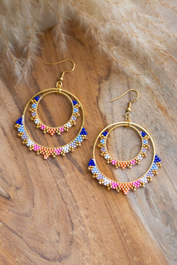 Boucles d'oreilles créoles doubles en perles miyuki colorées
