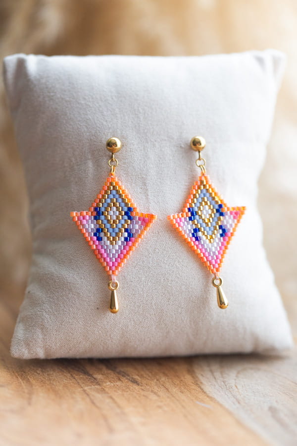Boucles d'oreilles losanges colorées en perles Miyuki