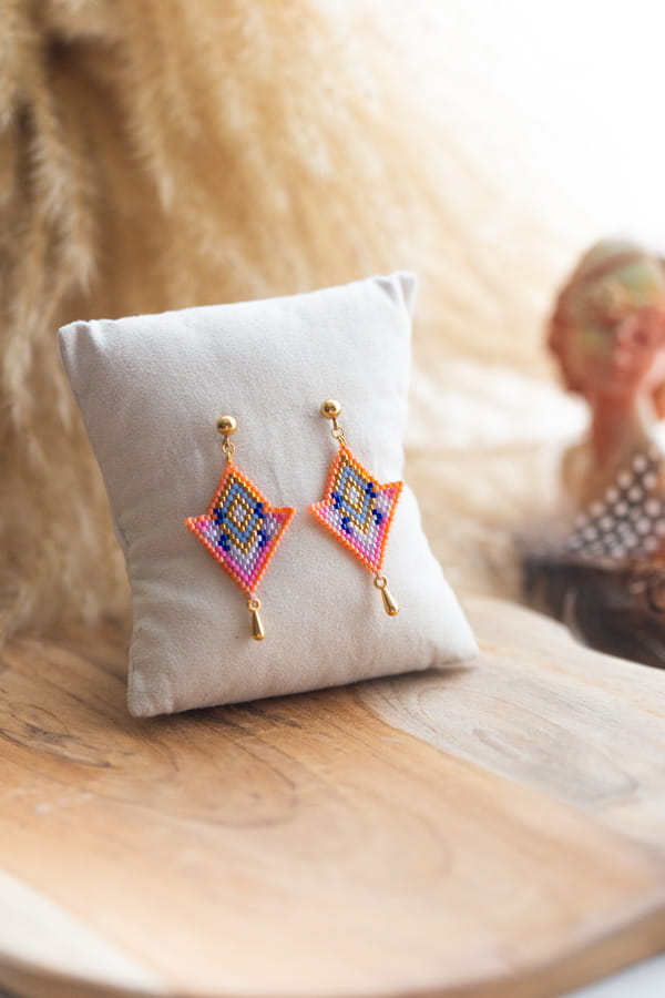 Boucles d'oreilles losanges colorées en perles Miyuki