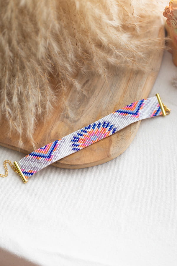 Manchette motif solaire en perles miyuki colorées